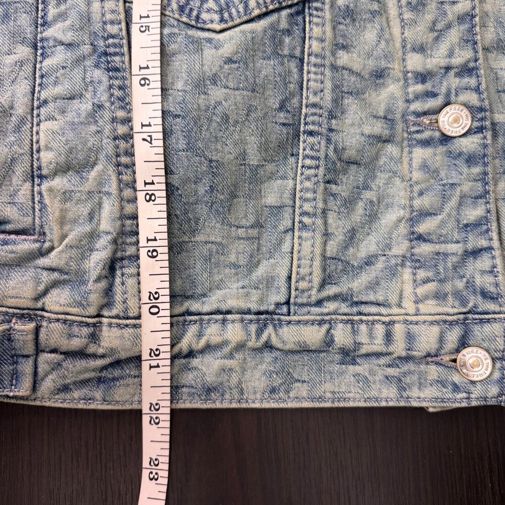 We The Free People Jacquard Letters Denim Jacket Womens Small Trucker Boho NEW - Picture 10 of 11